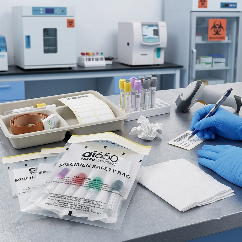 卸売標本バッグ | FDA 認定のバイオハザード輸送バッグ、ジッパーシールと吸収パッド付き - 研究室、病院、クリニックに最適